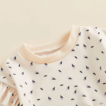 Long Sleeve Beige Floral Flared Baby Set