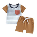 Short Sleeve Striped Tee Toddler Set Brown 9-12 M 