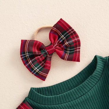 Plaid Suspender Christmas Baby Set   