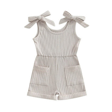 Sleeveless Solid Ribbed Toddler Romper Beige 9-12 M 