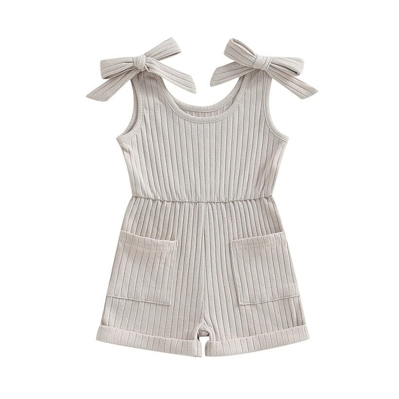 Sleeveless Solid Ribbed Toddler Romper Rompers The Trendy Toddlers Beige 9-12 M 