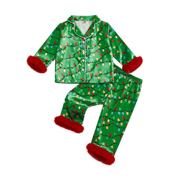 Christmas Lights Toddler Pajama Set Green 12-18 M