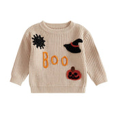 Boo Halloween Knit Baby Sweater Beige 0-3 M