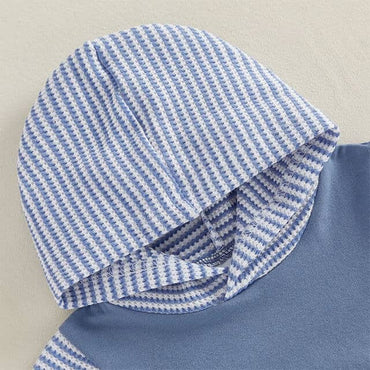 Short Sleeve Striped Hoodie Baby Set