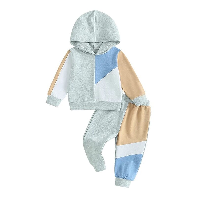 Long Sleeve Color Block Hooded Baby Set Gray 3-6 M 