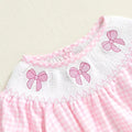 Long Sleeve Pink Plaid Bows Baby Romper   