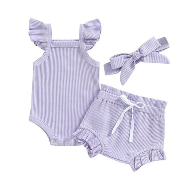Fly Sleeve Solid Ribbed Baby Set Purple 0-3 M 