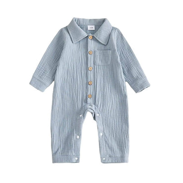 Long Sleeve Solid Collar Baby Jumpsuit