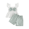 Fly Sleeve Bow Floral Shorts Toddler Set Green 9-12 M
