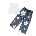 Ribbed Tank Denim Pants Toddler Set