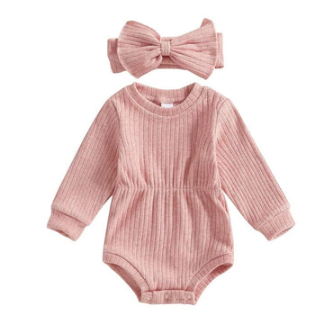 Long Sleeve Solid Ribbed Romper Pink 0-3 M 