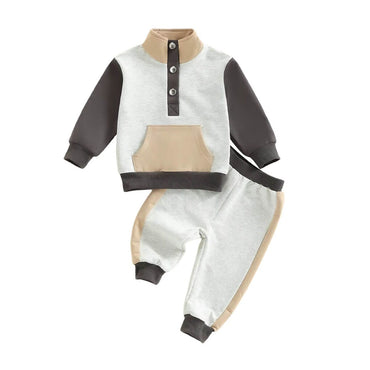 Long Sleeve Color Block Collar Toddler Set Gray 9-12 M