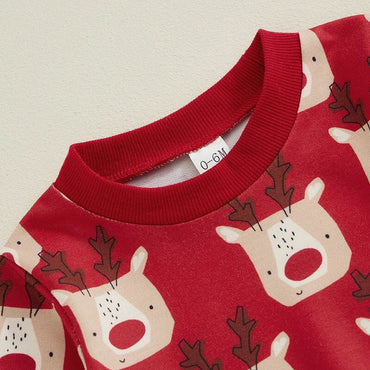 Long Sleeve Christmas Reindeer Baby Set   