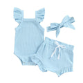 Fly Sleeve Solid Ribbed Baby Set Blue 0-3 M 