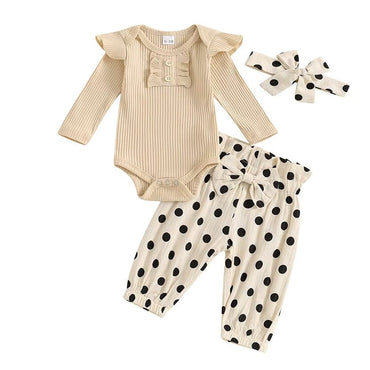 Long Sleeve Polka Dot Baby Set Beige 0-3 M 