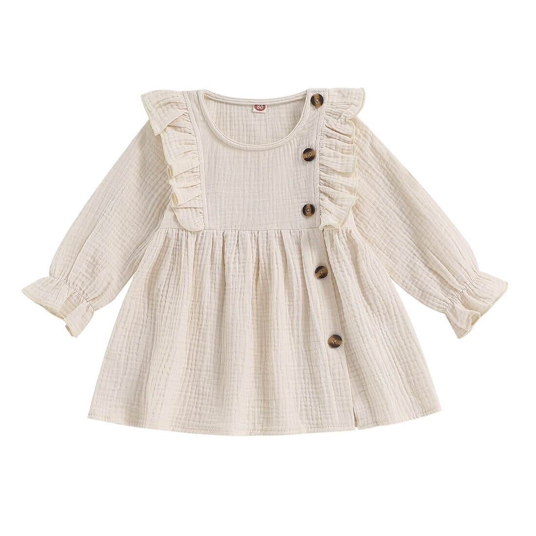 Long Sleeve Solid Buttons Toddler Dress Dresses The Trendy Toddlers Beige 3T 