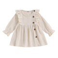 Long Sleeve Solid Buttons Toddler Dress Dresses The Trendy Toddlers Beige 3T 