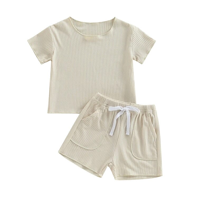 Solid Ribbed Baby Set Beige 3-6 M 