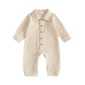 Long Sleeve Solid Collar Baby Jumpsuit Jumpsuit The Trendy Toddlers Beige 0-3 M 