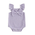 Fly Sleeve Bow Striped Waffle Baby Romper Purple 0-3 M