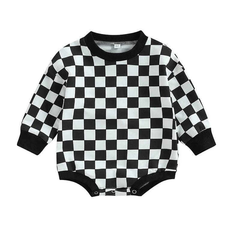 Long Sleeve Checkered Baby Bodysuit Black 3-6 M 