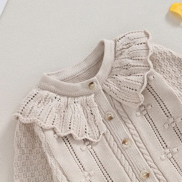 Ruffled Collar Knitted Baby Cardigan   