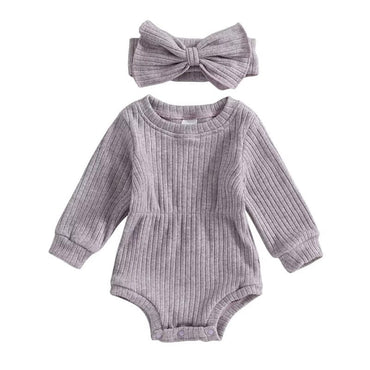 Long Sleeve Solid Ribbed Romper Purple 0-3 M 