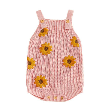 Sleeveless Knit Floral Baby Romper Pink 0-3 M