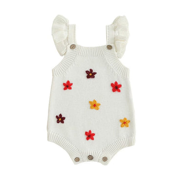 Fly Sleeve Floral Knit Baby Romper White 0-3 M