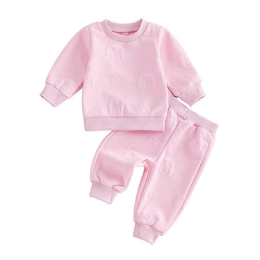 Long Sleeve Solid Bear Baby Set Pink 3-6 M 