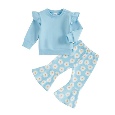 Long Sleeve Daisy Flared Pants Toddler Set Blue 12-18 M