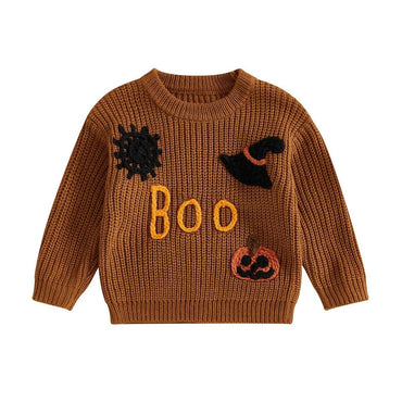 Boo Halloween Knit Baby Sweater Brown 0-3 M