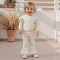 Long Sleeve Beige Floral Flared Baby Set
