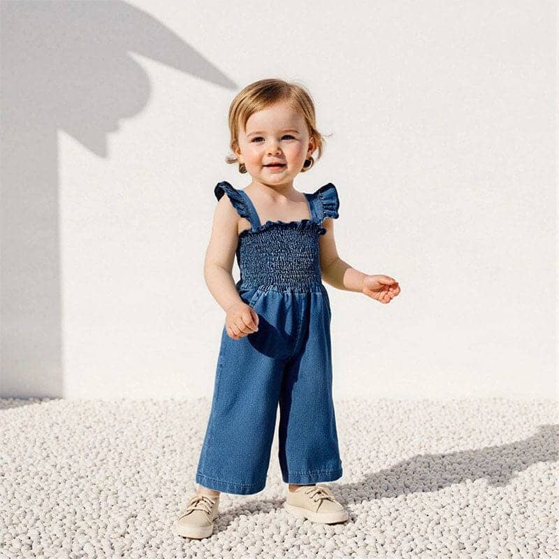 Sleeveless Smocked Denim Toddler Jumpsuit