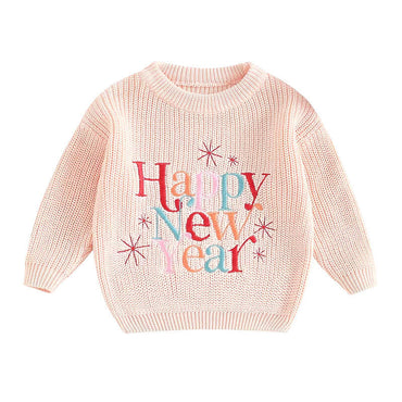 Happy New Year Knit Baby Sweater Light Pink 0-3 M 