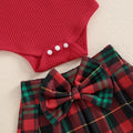 Long Sleeve Plaid Skirt Baby Set   