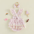 Fly Sleeve Lace Ice Cream Checkered Baby Romper