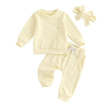 Long Sleeve Solid Flowers Baby Set Yellow 3-6 M 