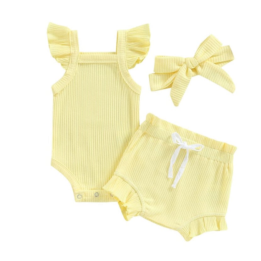 Fly Sleeve Solid Ribbed Baby Set Yellow 0-3 M 