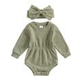 Long Sleeve Solid Ribbed Romper Green 0-3 M 