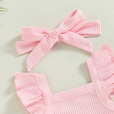 Fly Sleeve Solid Ribbed Baby Set   