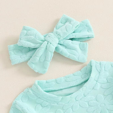 Long Sleeve Solid Flowers Baby Set   