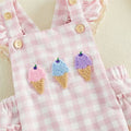 Fly Sleeve Lace Ice Cream Checkered Baby Romper