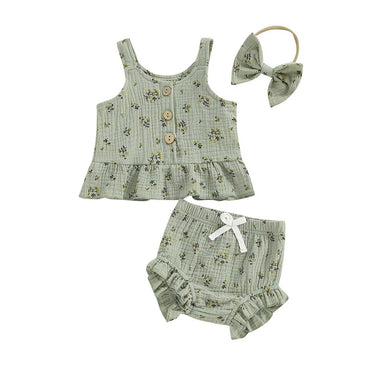 Sleeveless Floral Ruffled Baby Set
