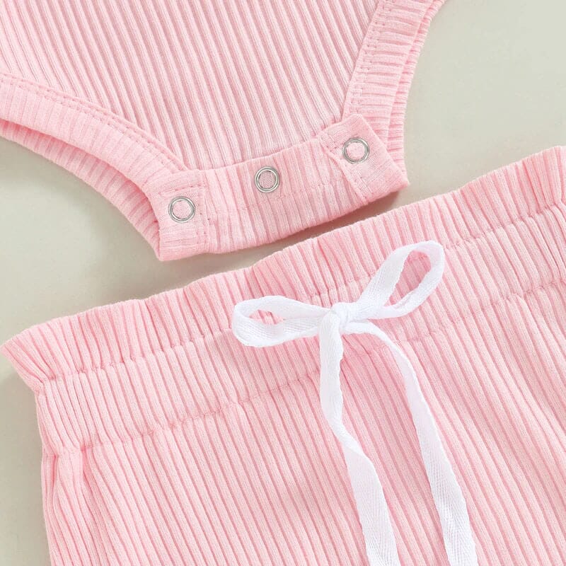 Fly Sleeve Solid Ribbed Baby Set   