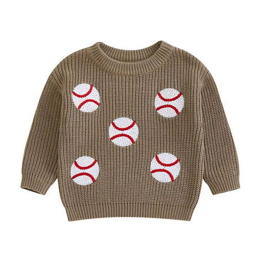 Baseball Knitted Toddler Sweater Gray 12-18 M 