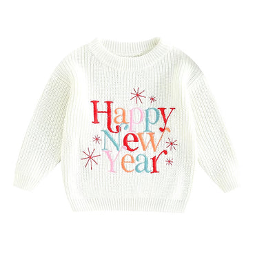 Happy New Year Knit Baby Sweater White 0-3 M 