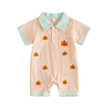 Short Sleeve Striped Collar Halloween Baby Romper