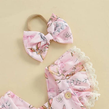 Fly Sleeve Easter Pink Lace Baby Romper Rompers The Trendy Toddlers 