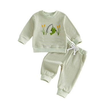 Long Sleeve Fishing Striped Baby Set Sets The Trendy Toddlers Green 3-6 M 